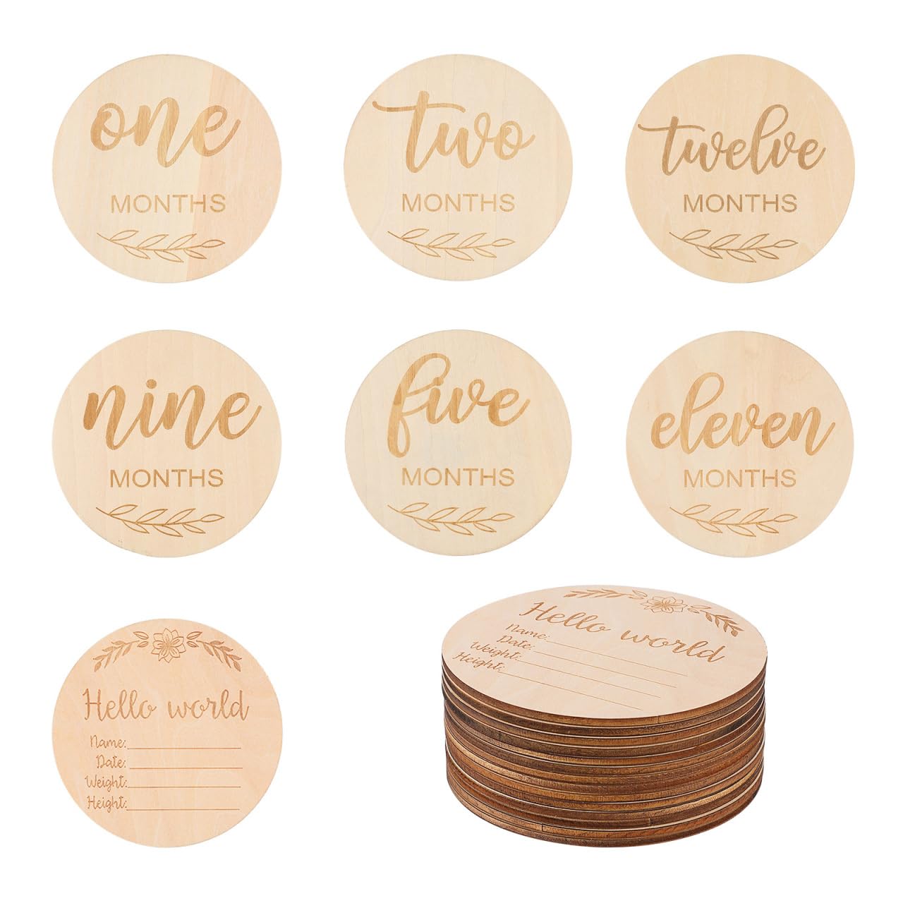 Baby Monthly Cards, Wooden Discs Milestone Cards Customizable Birth Cards for Baby Shower Newborn Photography Props