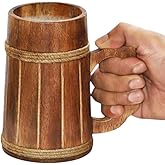 Frescorr Wooden Beer Mug with Handle | Handmade Natural Wood Tankard |100% Authentic and Top Grade | for Beer and Cold Drinks |17-18oz | 500 ML capacity