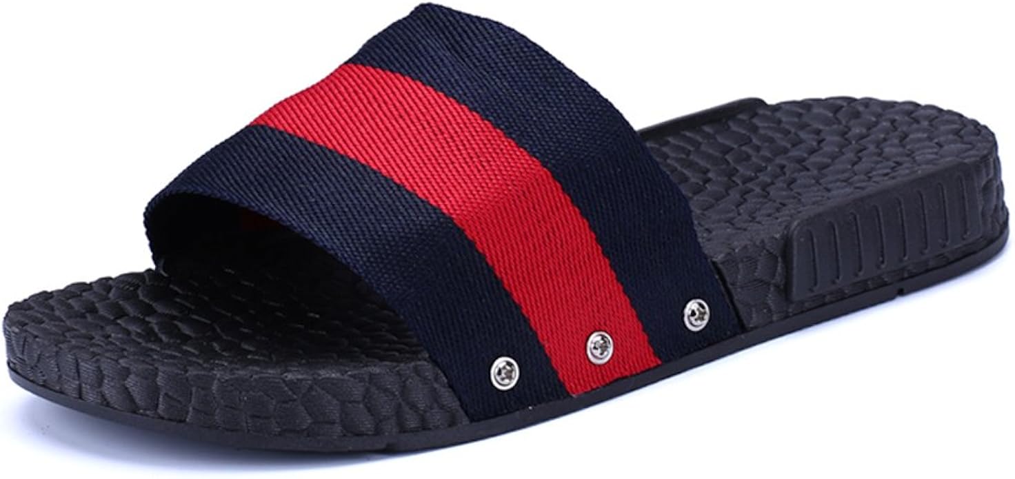 Amazon ノーブランド品 メンズ ビーチサンダル Men S Flip Flop 通気 混合色 ストライプリボン アンチスキッド 平底 ディープブルー レッド 26cm 並行輸入品 シューズ バッグ