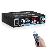 Home Audio Amplifier AK-35 HiFi Bluetooth 5.0 Mini Stereo Power Amp Receivers 2.0 Channel RMS 30W x 2 Max. 200W Output with USB,AUX,FM Radio for Home Theater Speakers System