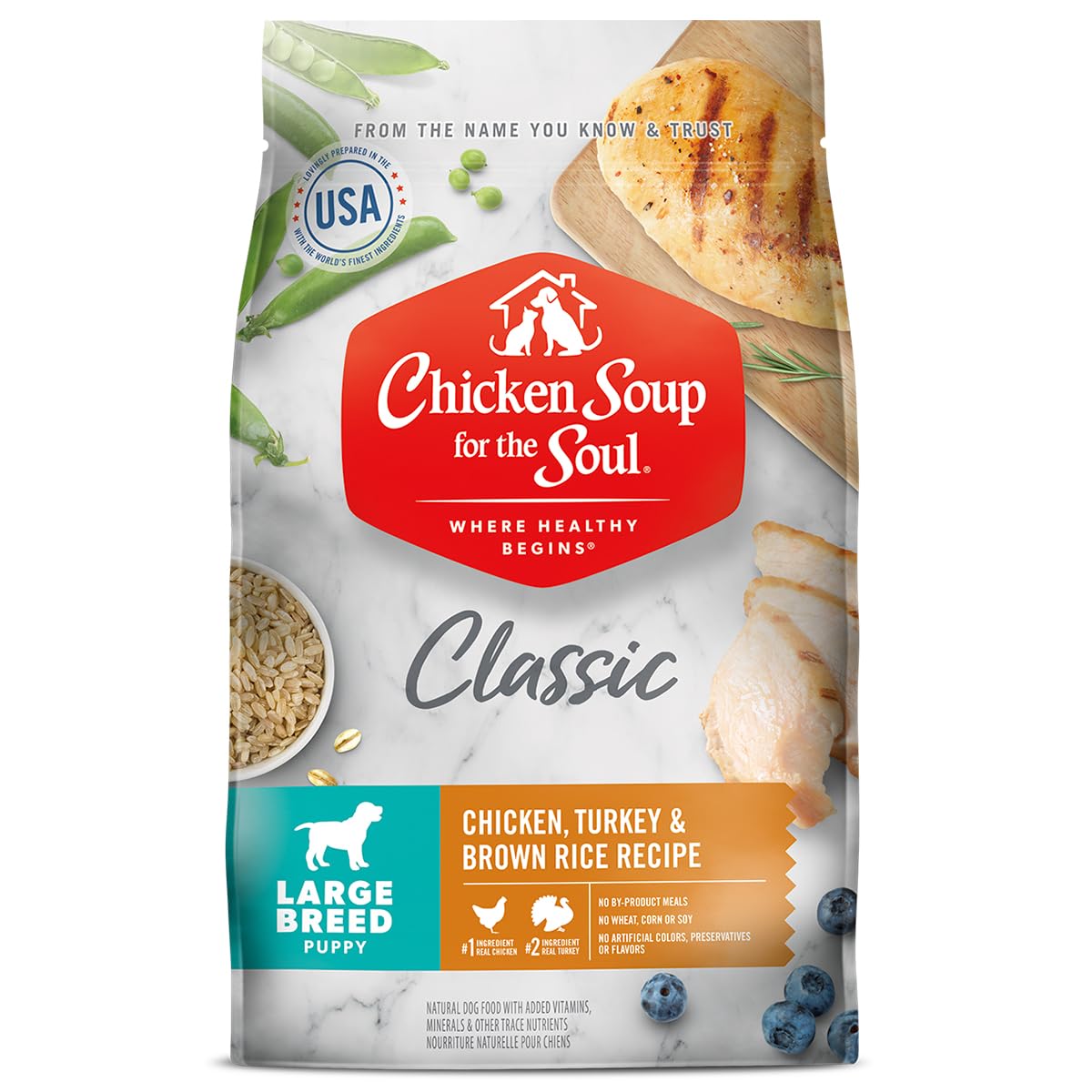 Photo 1 of (EXP 3/26/26)Chicken Soup for the Soul All Natural Premium Large Breed Dry Puppy Food, Real Meat First Ingredient, Supports Brain Development & Strong Bones & Teeth, Chicken, Turkey & Brown Rice, 13.5lb