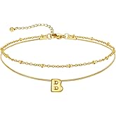 U7 Layered Gold Initial Ankle Bracelets for Women Waterproof,14K Gold Plated Initial Anklets No Tainish,Adjustable Women's Anklet for Large Ankle Summer Beach Foot Jewelry