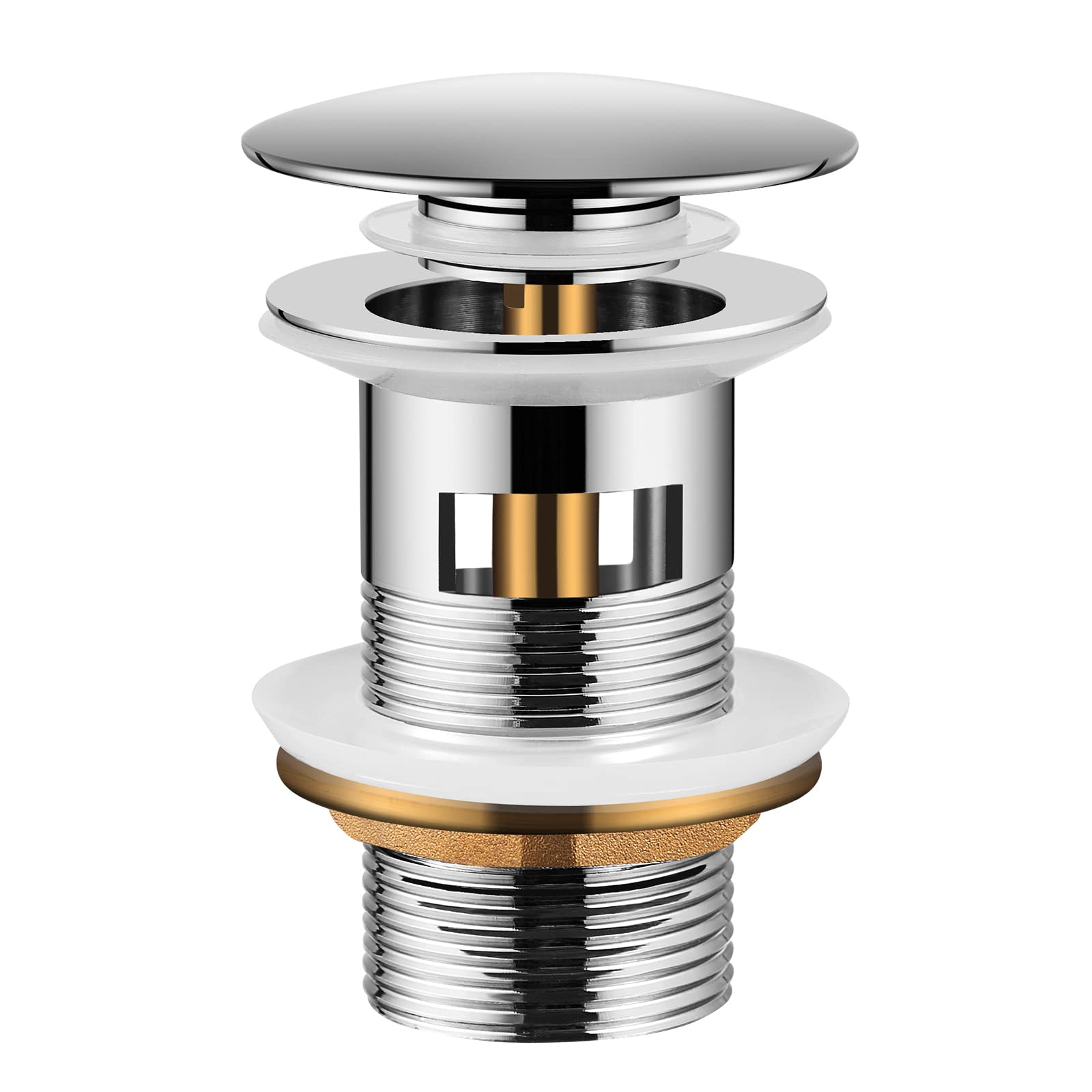 [Push Button Design] Hapilife Modern Brass Clicker Clack Sprung Plug Bathroom Sink Basin Pop Up Waste Slotted with Overflow