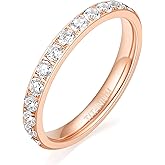 TIGRADE 3mm Women Titanium Engagement Ring Half Cubic Zirconia Eternity Wedding Band Size 3-13