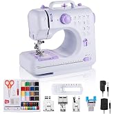 Rxmeili Portable 12-Stitch Sewing Machine, 42-Pc Sewing Kit for Beginners | Pink Mini Sewing Machine, 12 Stitches, 2 Speeds, Foot Pedal, Battery or Plug-In Power, Sewing Light and Storage Drawer