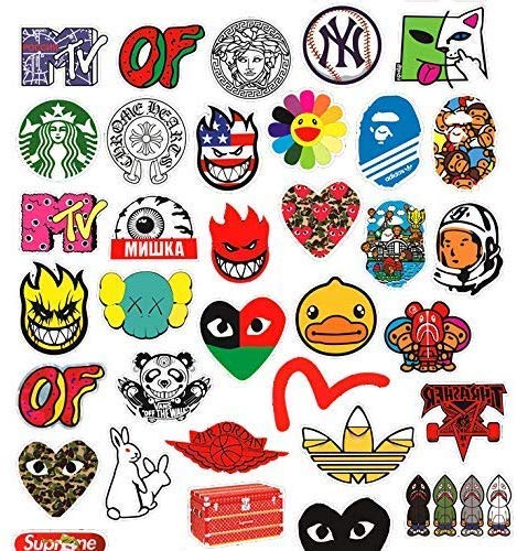 Fashion Brand Stickers[100PCS] - Street Culture Graffiti Patch Logo Sticker for Thrasher Vans Supreme - Waterproof Vinyl Decals for Skateboard Snowboard DIY Laptop Motorcycle Car Luggage Waterbottle - Thumbnail 3