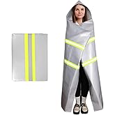 Utypee Emergency Fireproof Cloak with Hood – Silver Silicone Coated Fiberglass Fire Blanket, 59 x 63 Inches, Heat Resistant Safety Cover for Escape- fire Retardant Blanket - fire Extinguisher