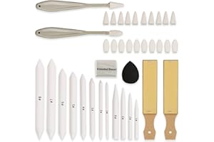 HIFORNY 38 PCS Sketch Drawing Tools - Blending Stumps and Tortillions Set Blending Tools with Art Sketch Wipe Scrapers,Rub Sponge,Kneaded Eraser and Sandpaper Sharpeners