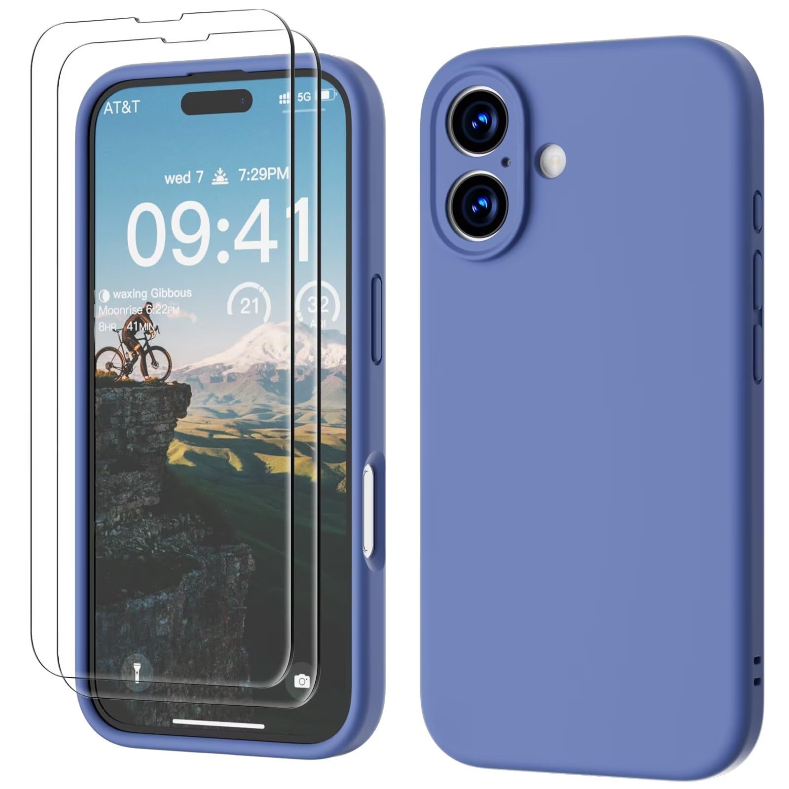 GOODVISH 3 IN 1 for iPhone 16 Case 6.1 inch, Upgraded Camera Protection, 2X HD Screen Protector, Liquid Silicone Anti-Scratch Shockproof Gel Rubber Anti-Fingerprint Phone Case Cover, Ultramarine