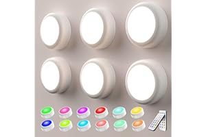 swesara Push Lights with Remote Puck Lighting Battery Operated Tap Lights Button Stick On Color Changing Led Lights 6 Pack (6P White)