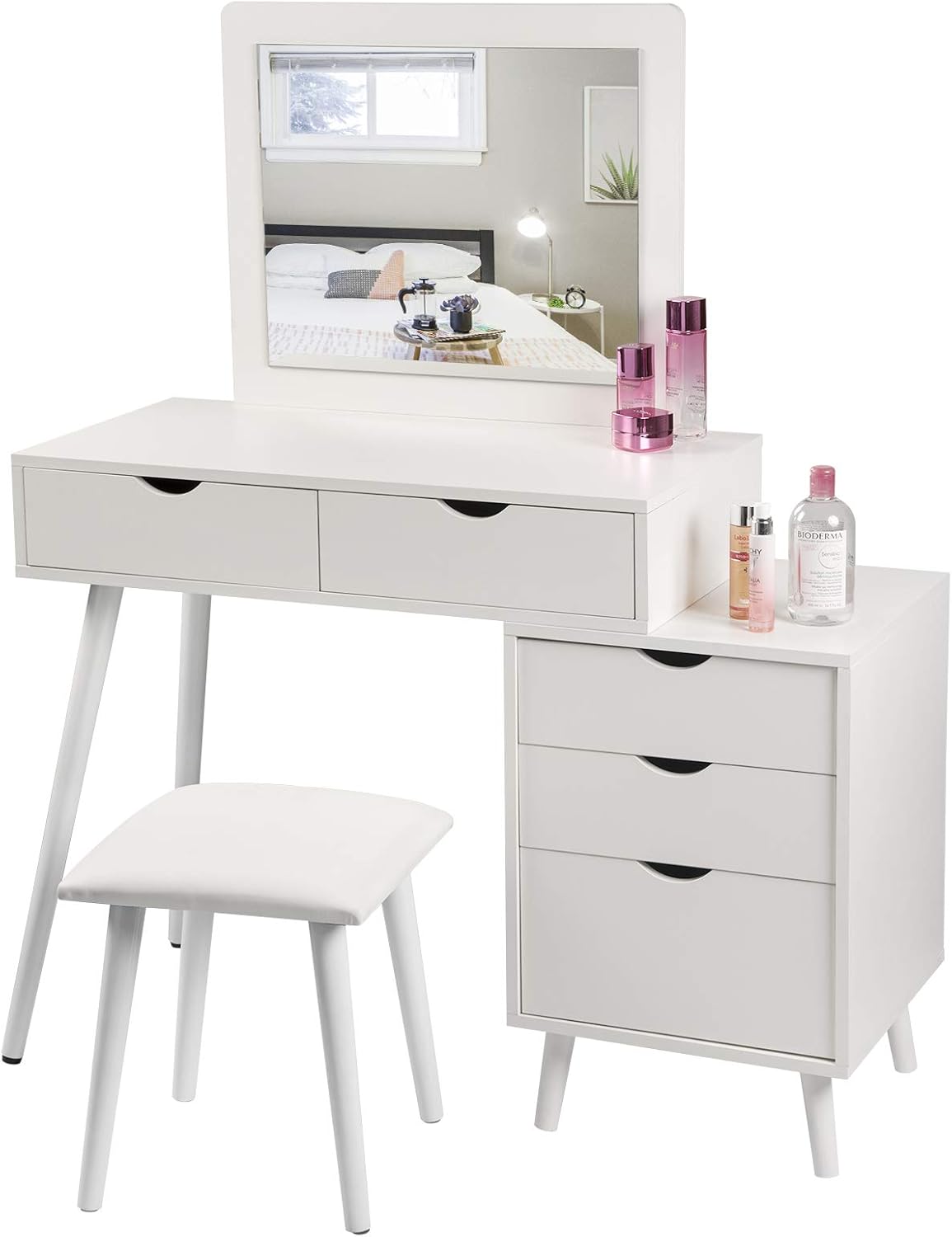 WOLTU Dressing Table Cosmetic Table White with Dressing Stool Makeup