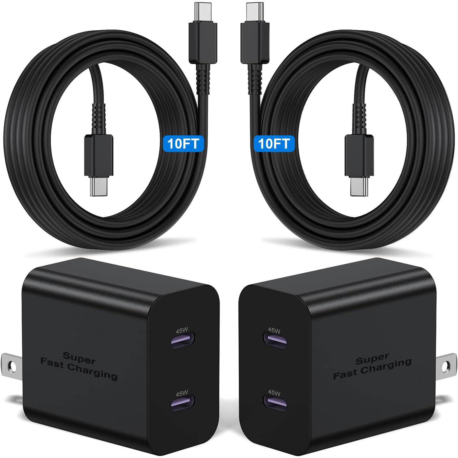 Photo 1 of 2Pack 45W Dual Port Super Fast Charger Type C 10ft,USB C Wall Charging and Long Android Phone Charger Cable Cord for Samsung Galaxy S26 Ultra/S25 Plus/S25/S24+/S24 Ultra/S23 Ultra/S22 Plus/S21/Note 20