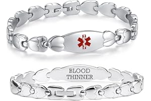 LinnaLove Double Heart Medical id Bracelet for Women 7 1/2 inches Fashion Stainless steel Medical alert bracelets