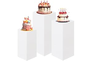 HAISIWLKJ 3PCS Square Pedestal Stands for Parties, White Large Metal Square Plinths Dessert Table Cube Display Pillars for Bi