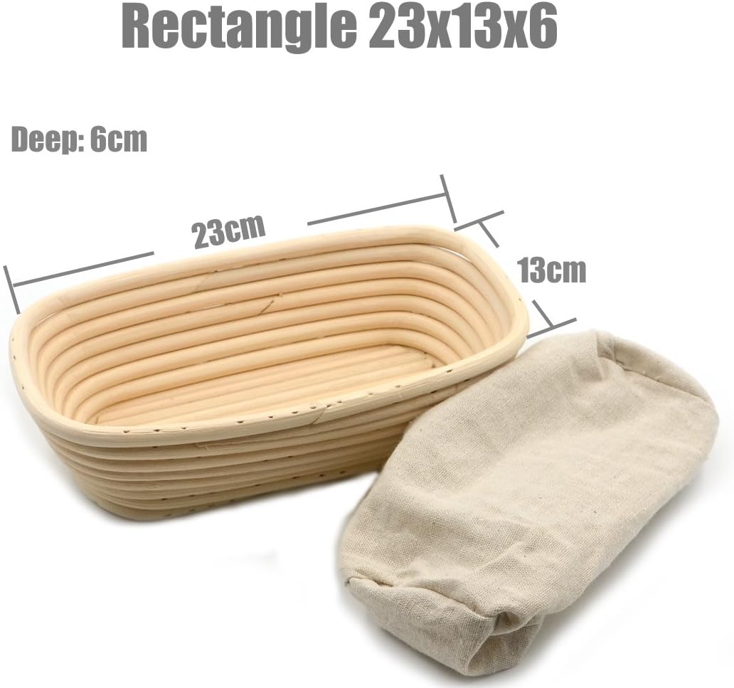 AngelaKerry 1pcs 23x13x6cm (0.9x0.5x0.23 inch) Rectangle Banneton Brotform Long-Strip Bread Proofing Basket Handmade + Cloth Liner