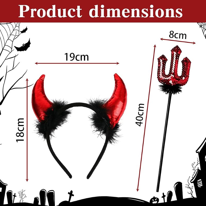 Halloween Teufelshörner Stirnband mit Pailletten-Gabel – 2-teiliges Rot-Schwarzes Dämonen Kostümzubehör für Erwachsene, Unisex Faschingsparty, Maskerade & Karneval — Foto 2 von 7