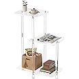 Eglaf Acrylic 3 Tiers Side Table - Square Step End Table - Clear Nightstand Small Bedside Table Accent Entryway Table, for Living Room, Bedroom, Hallway, 17'' L x 10'' W x 23.5'' H