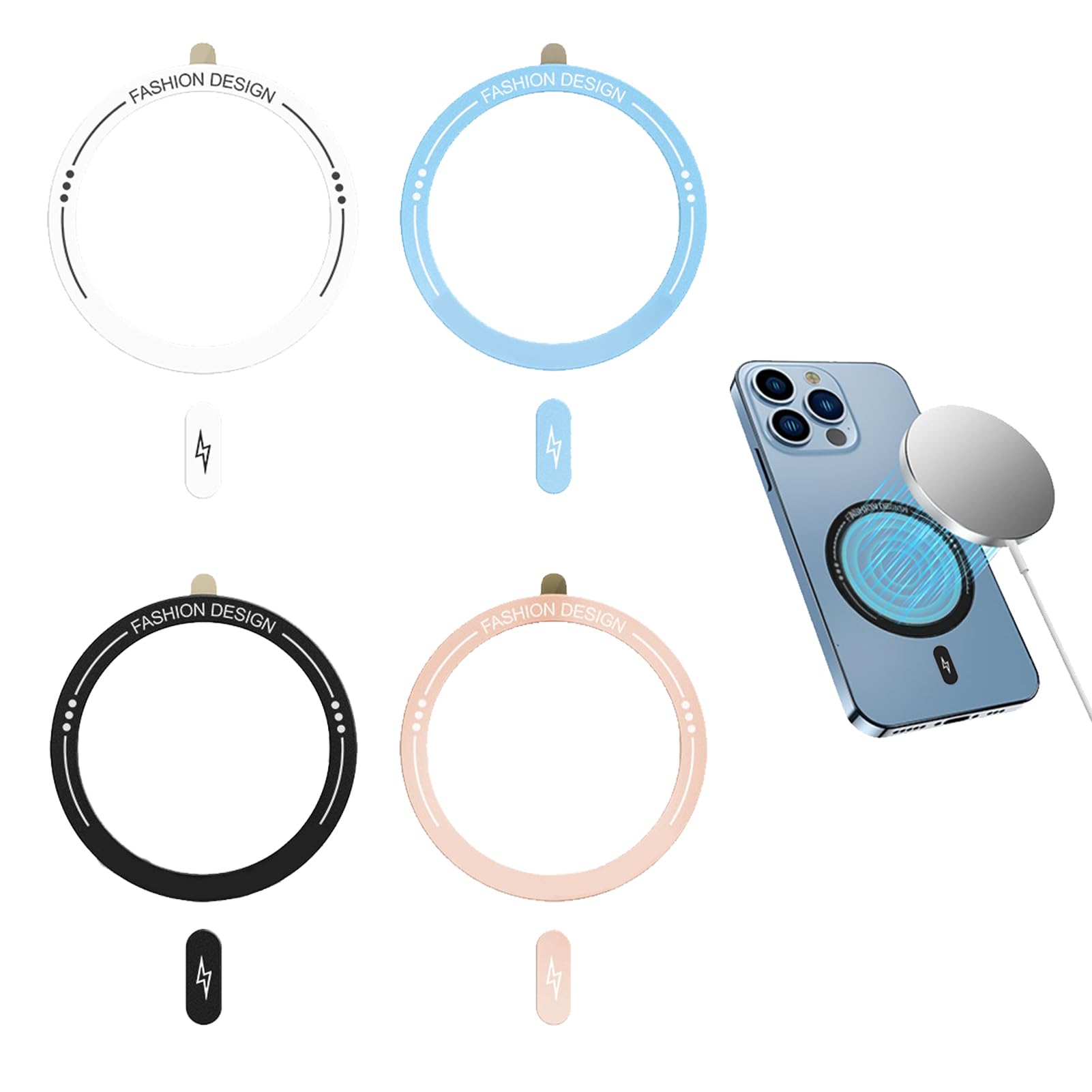 4 Pcs Magnetic Ring Sticker, Universal Magnetic Wireless Charging Ring, Conversion Kit for Mag Safe Compatibility, Compatible with iPhone 15/14/13/12 Series, Galaxy S22, Standard Case Adapter