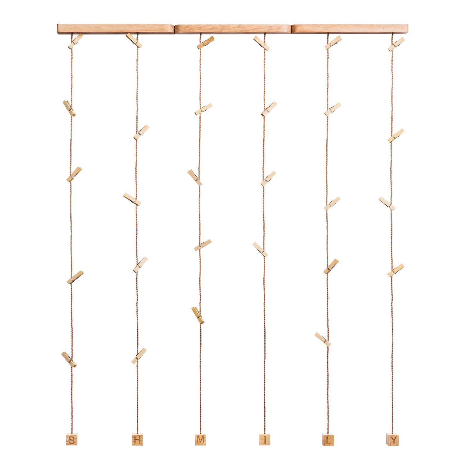 Love-KANKEI Wall Hanging Picture Photo Frames 26 by 29 Inch with 30 Wooden Clips - Wire Artworks Prints Cards Holder Organizer Collage Multi Picture Photo Display SHMILY Frame