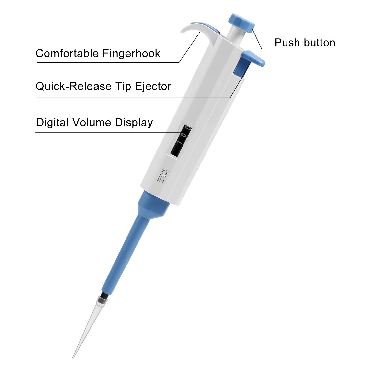 10–100 µl Mikropipette – Einstellbar, ISO8655, Mit Display, Kalibrierungswerkzeug Und Spitzenauswerfer, Labor-Einkanalpipette