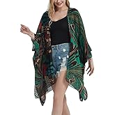 Women's Bohemian Floral Chiffon Beach Cover up Swimsuit Kimono Summer Swimwear Cardigans