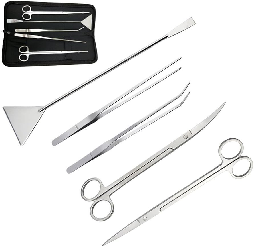 GreeStore 5 in 1 Aquarium Maintenance Tools Kit, Stainless Steel Tweezers Scissors Spatula Tool Set for Aquarium Tank Aquatic Plants Grass