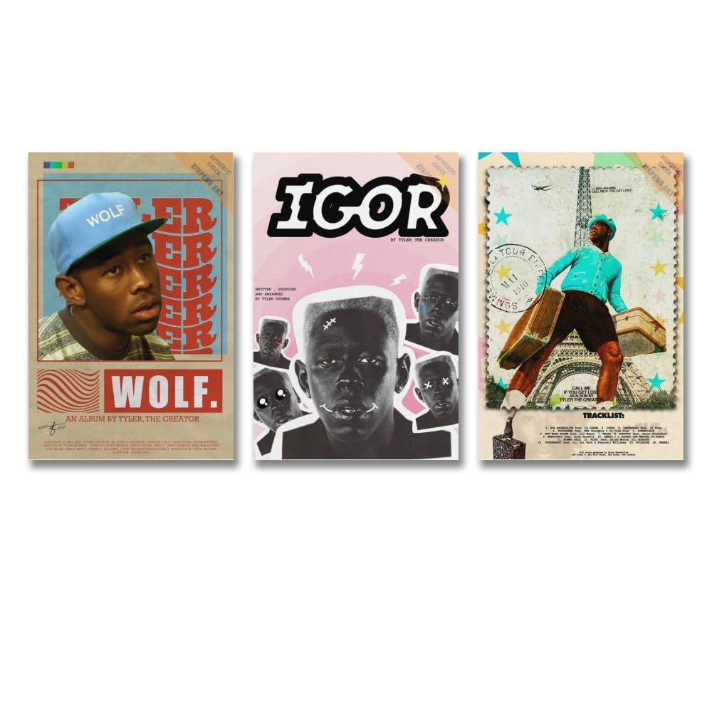 3 PCS Tyler Poster The Creator Music Album Canvas Art Poster Poster Wall Art Canvas Posters Room Decorative Aesthetic Poster Print Decor Posters 08x12inch(20x30cm)-3pcs Style
