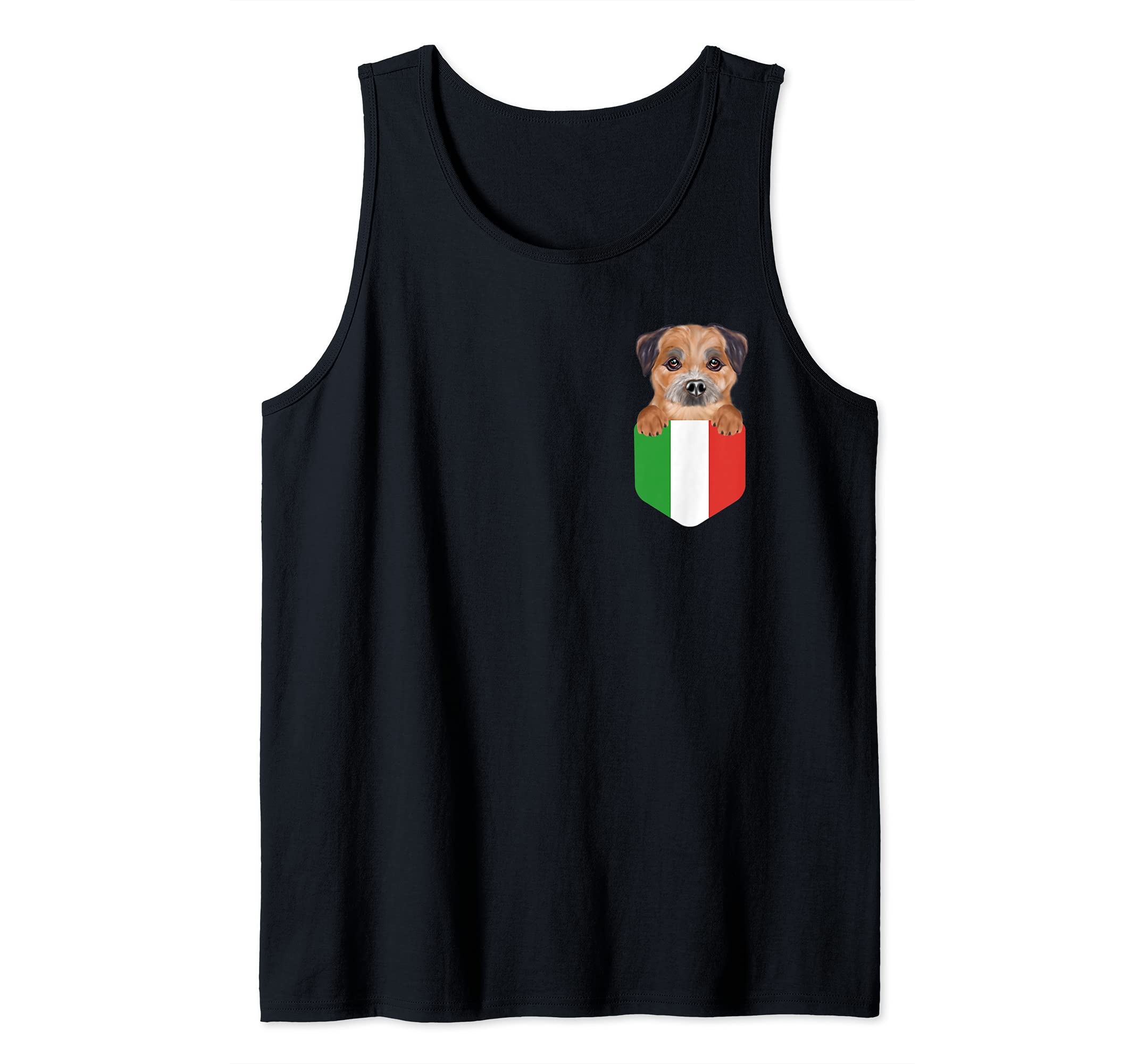 Italy Flag Border Terrier Dog In Pocket Tank Top