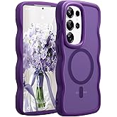 Amzfield for Samsung Galaxy S25 Ultra case Compatible with Magsafe Wavy Cute Design Magnetic Translucent Matte Hard Back Silicone Bumper Protective Phone Case for S25 Ultra Women Girls, Dark Purple