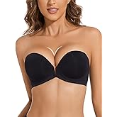 Upushall Strapless Bra Push Up Non Slip Deep V Plunge Underwire Bras for Women Super Padded Add 2 Cups