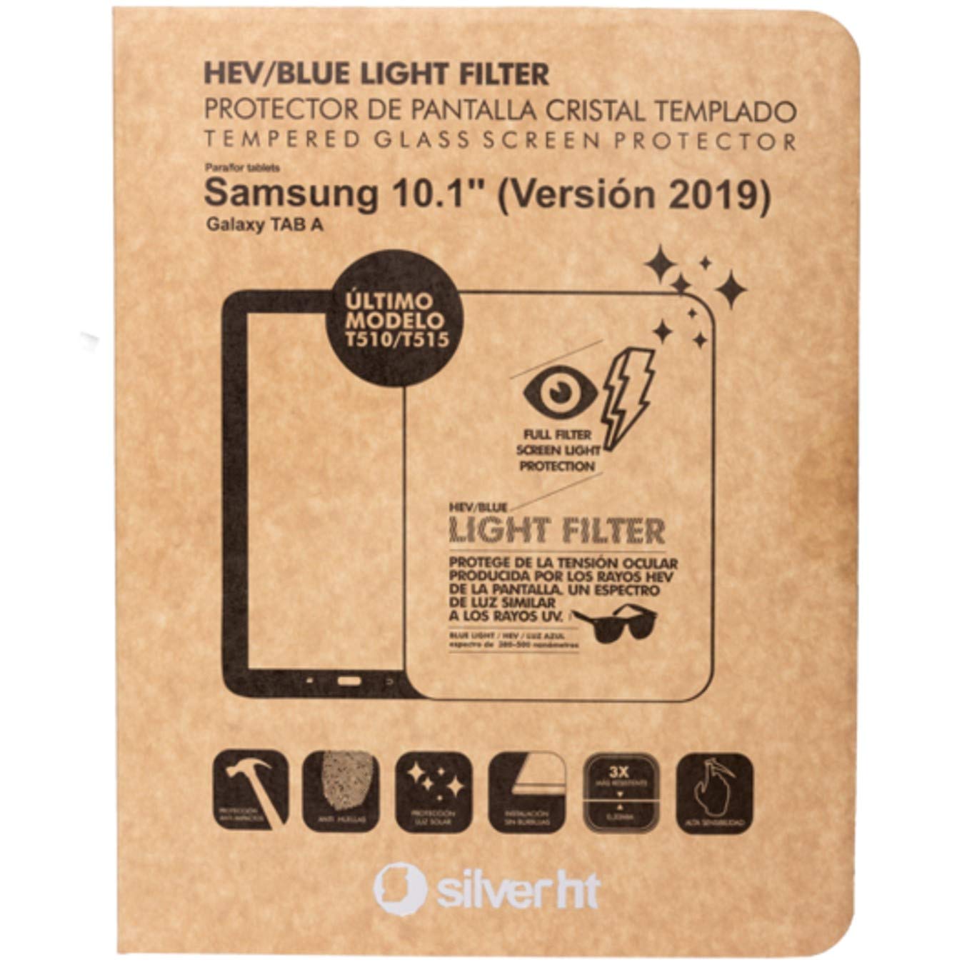 Silver HT - Blue Light Tempered Glass Screen Protector for Samsung TAB A 2019 10.1" Tablet (T510/T515) Easy to Install and Bubble