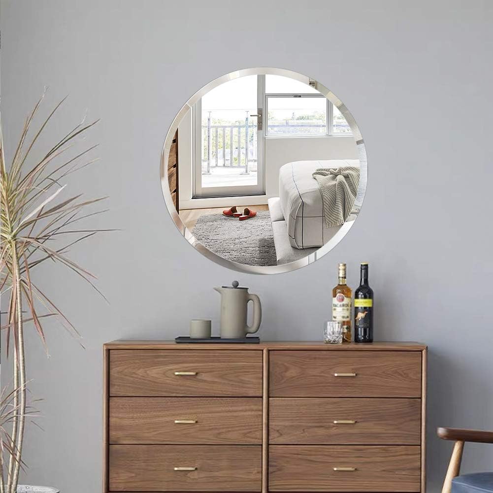 FANYUSHOW Round Beveled Polished Frameless Wall Mirror for Bathroom, Vanity, Bedroom (24" W x 24" H Circle): Furniture & Decor