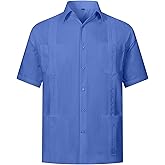 MAXJON Mens Guayabera Shirts Casual Snap Short Sleeve Shirts with Four Pockets,Summer Beach Shirt Tops