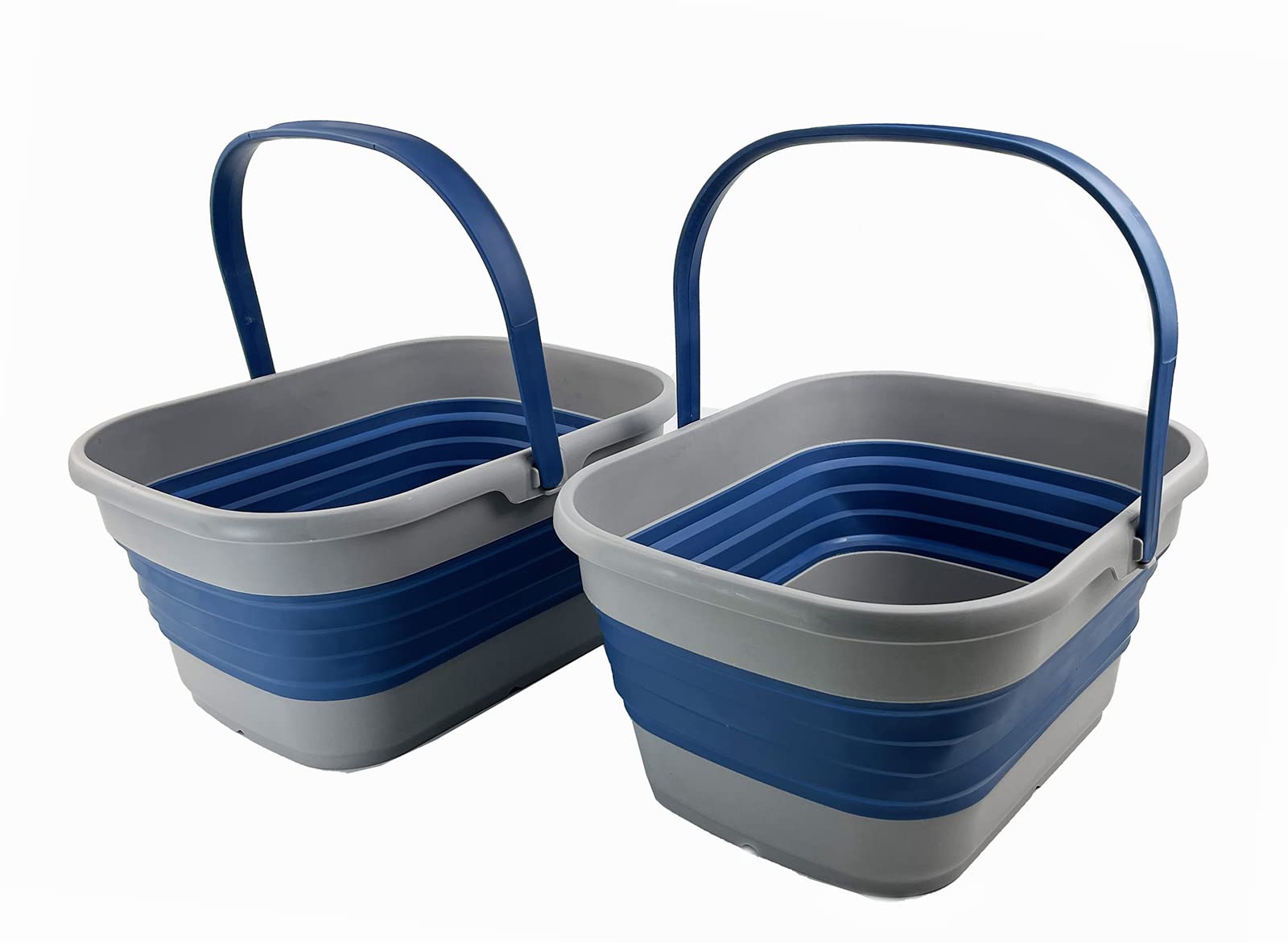 SAMMART 13L Collapsible Basket with Handle - Portable Outdoor Picnic Basket/Crater - Foldable Shopping Bag - Space Saving Storage Container (Grey/Mist Blue, 2)