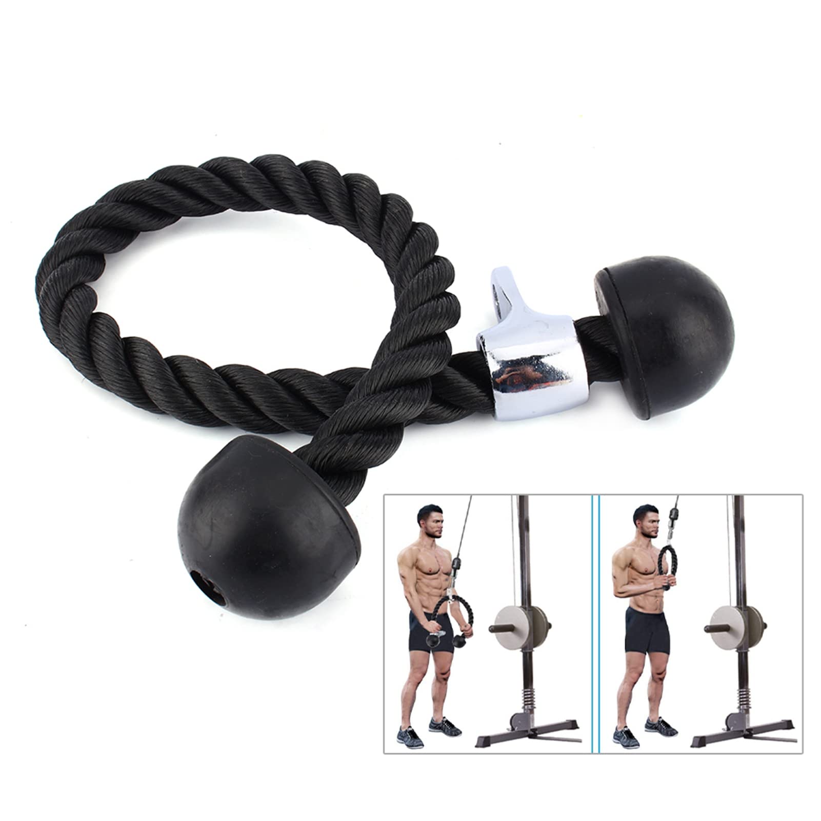 27'' Heavy Duty Tricep Rope Cable Attachment for Fitness, Body Building & Gym - Pull Down Rope Equipment, Black