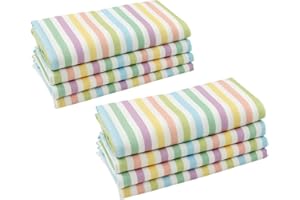 Cloth Napkins with Rings, Set of 12, 6 Stripe Napkins, 6 Wooden Napkin Rings in Buuny Shape, Easter and Spring Table Decorati