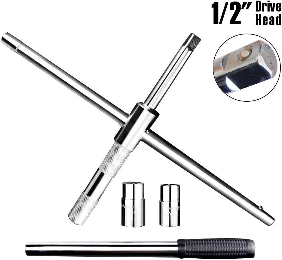 23" Universal Extended Lug Wrench, XERGUR 4 Way Tire Iron Nut Wrench Set with Storage Bag and Standard Sockets (17mm/19mm,21mm/23mm) for Heavy Duty Cross Wrench, Wheel Wrench: Home Improvement