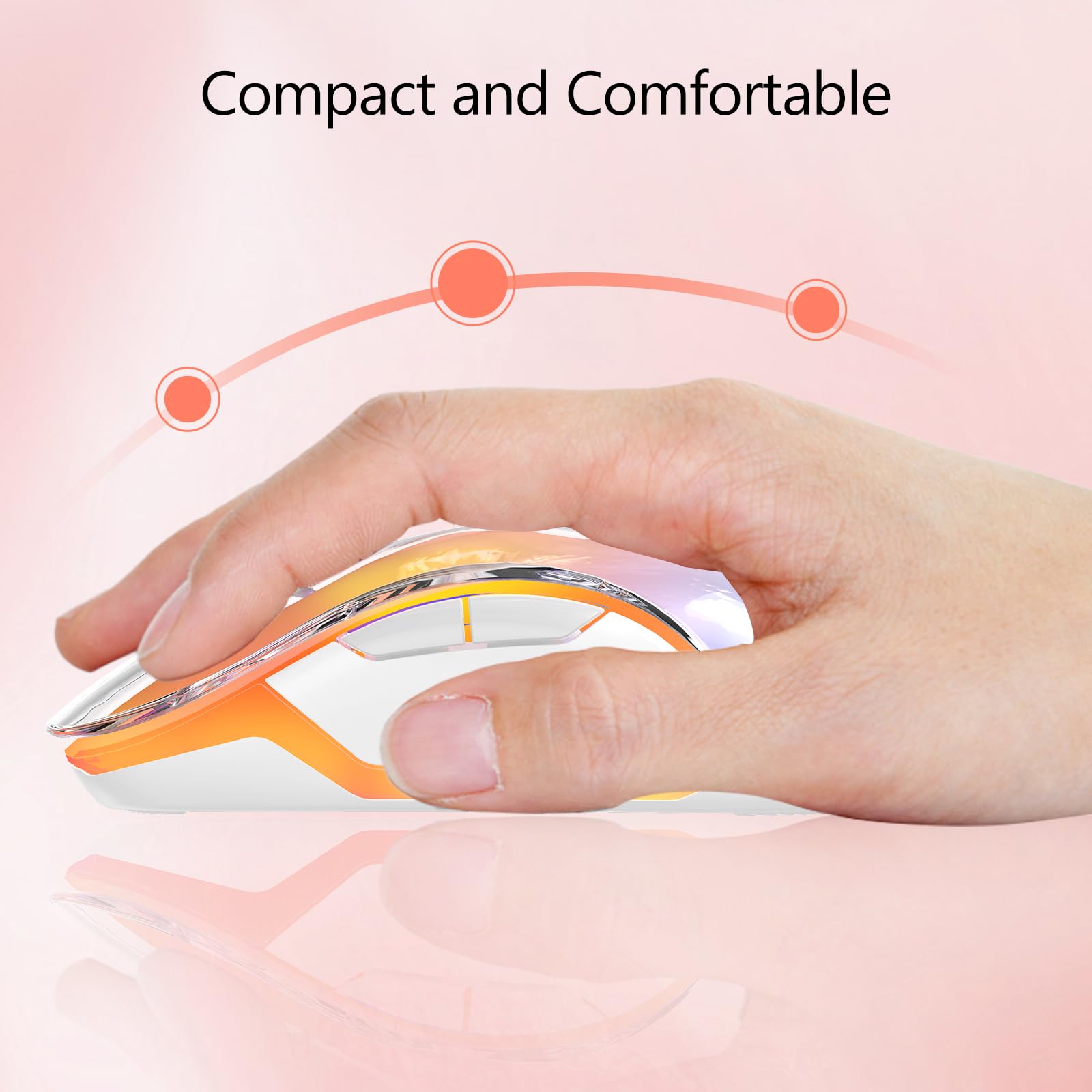 memzuoix 2.4G LED Wireless Mouse, Rechargeable Ergonomic Mouse with Detachable Cover, 1200 DPI Portable Optical Computer Mouse with USB Receiver for Laptop, PC, Desktop and MacBook, 5 Buttons-Pink