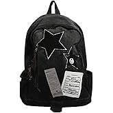 Vintage Y2K Grunge Backpack - Gothic Star Denim Bookbag with Stars, Cute Aesthetic Emo Backpack for Women & Man,Alternative (【Black】)