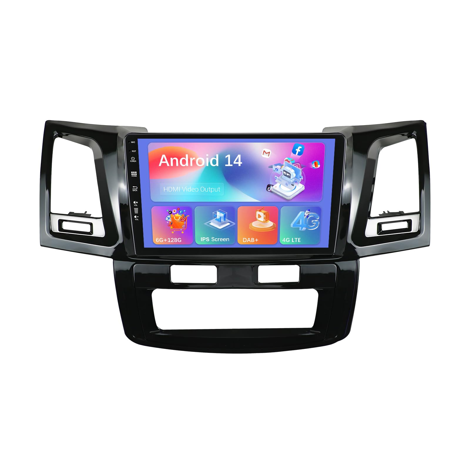 MISONDA [6G+128G] Double Din 9inch IPS Screen [DAB+/4G/WIFI/Carplay ] Android 14 Car Radio Stereo Head Unit Suitable For Toyota Hilux/Fortuner Revo Vigo 2005-2014 Free Camera+Mic BT GPS RDS