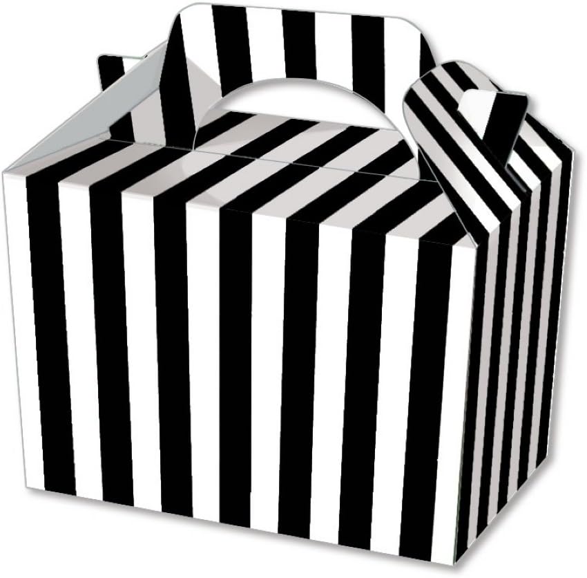 10 x Stripe Design Children/Kids Party Boxes Carry Food Meal Fun Picnic Birthday Wedding Favour/Baby Shower Party Box Loot Bag (10 Black Stripe)