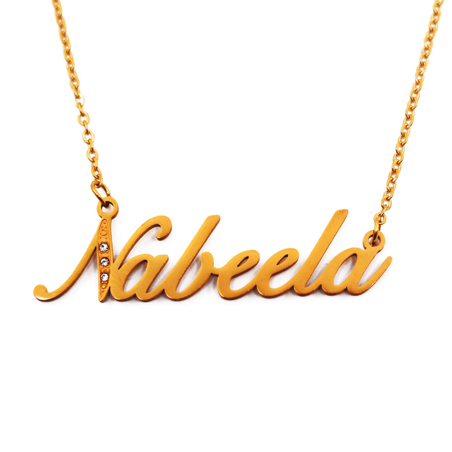 Nabeela Name Necklace Personalised Gold Plated Custom Dainty Name Pendants, Jewellery for Ladies, Girlfriend, Mother, Sister, Friends