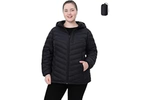 HHE Plus Size Women Packable Puffer Jacket 1X-6X Water-Resistant Lightweight Coat Detachable Hood(Exclusively Plus Size)