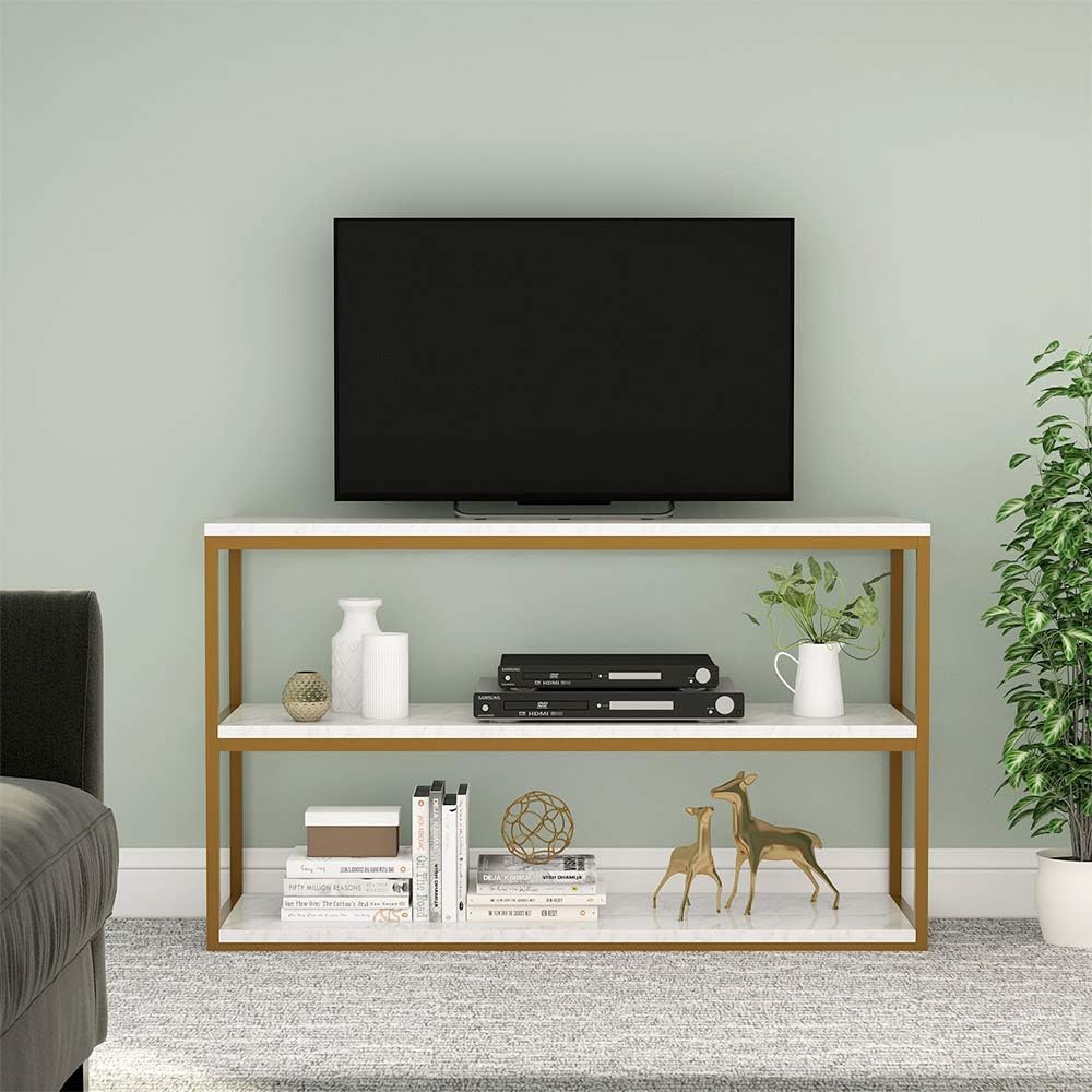 Tribesigns 3-Tier Console Table, Gold Sofa Entry Table with Faux Marble Top and Gold Metal Frame for Home: Home & Kitchen