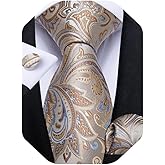 DiBanGu Mens Tie Set Silk Solid Paisley Necktie and Pocket Square Cufflinks Classic Formal Ties for Men Wedding Party