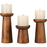 Pillar Candle Holders Set of 3, Wooden Candle Holders, Decorative Wood Candlestick Holders for Living Room, Table Centerpiece for Wedding, Christmas, Party, Home - 4", 6", 8"