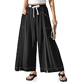 TARSE Women Linen Wide Leg Pants Casual Loose Baggy Palazzo Drawstring Summer Vacation Beach Travel Comfy Lounge Pants
