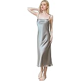 QENSILK Women’s 19 Momme Mulberry Silk Nightgown Cowl-neck Chemise Midi Sleepwear Spaghetti-strap Nightdress Slip Dress
