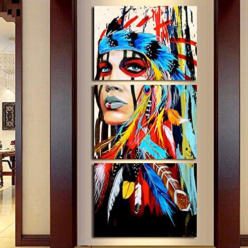 3 Pieces Native American Girl Feathered Women Modern Home Wall Decor Canvas Picture Art HD Print Painting On Canvas Artworks,30x50x3pcs Frame