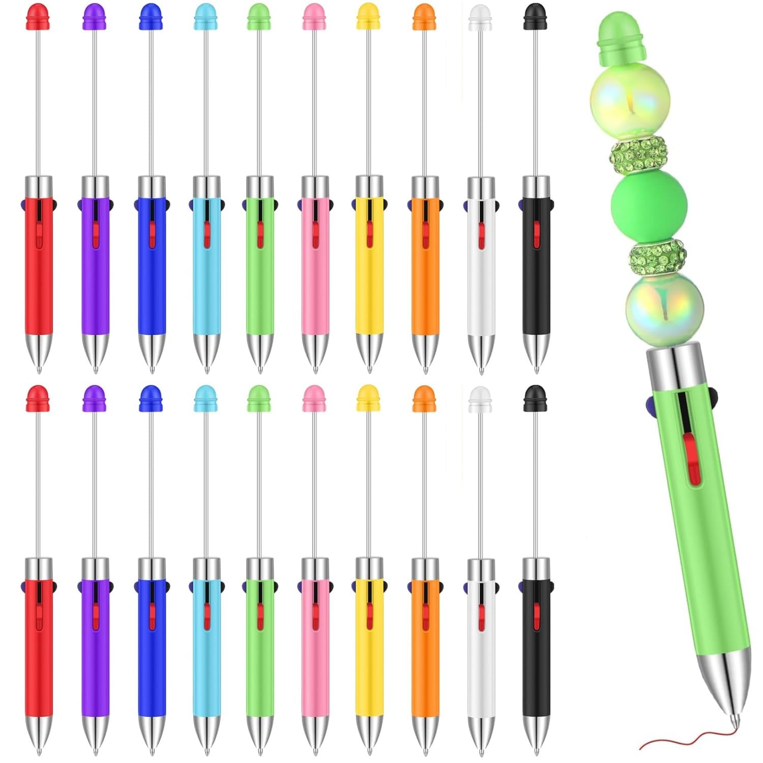 KAHEIGN 20Pcs Plastic Beadable Pens, 15CM 4-in-1 Multicolor Ballpoint Pen Bead Pen Shaft Ink Rollerball Pen 0.7mm Thick Point Pen for Kids Students Office School Supplies (10 Colors)